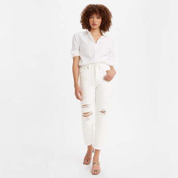 Levi’s Premium Wedgie Straight Fit Destructed Jeans in Cloud Bank White 28 - Picture 1 of 16
